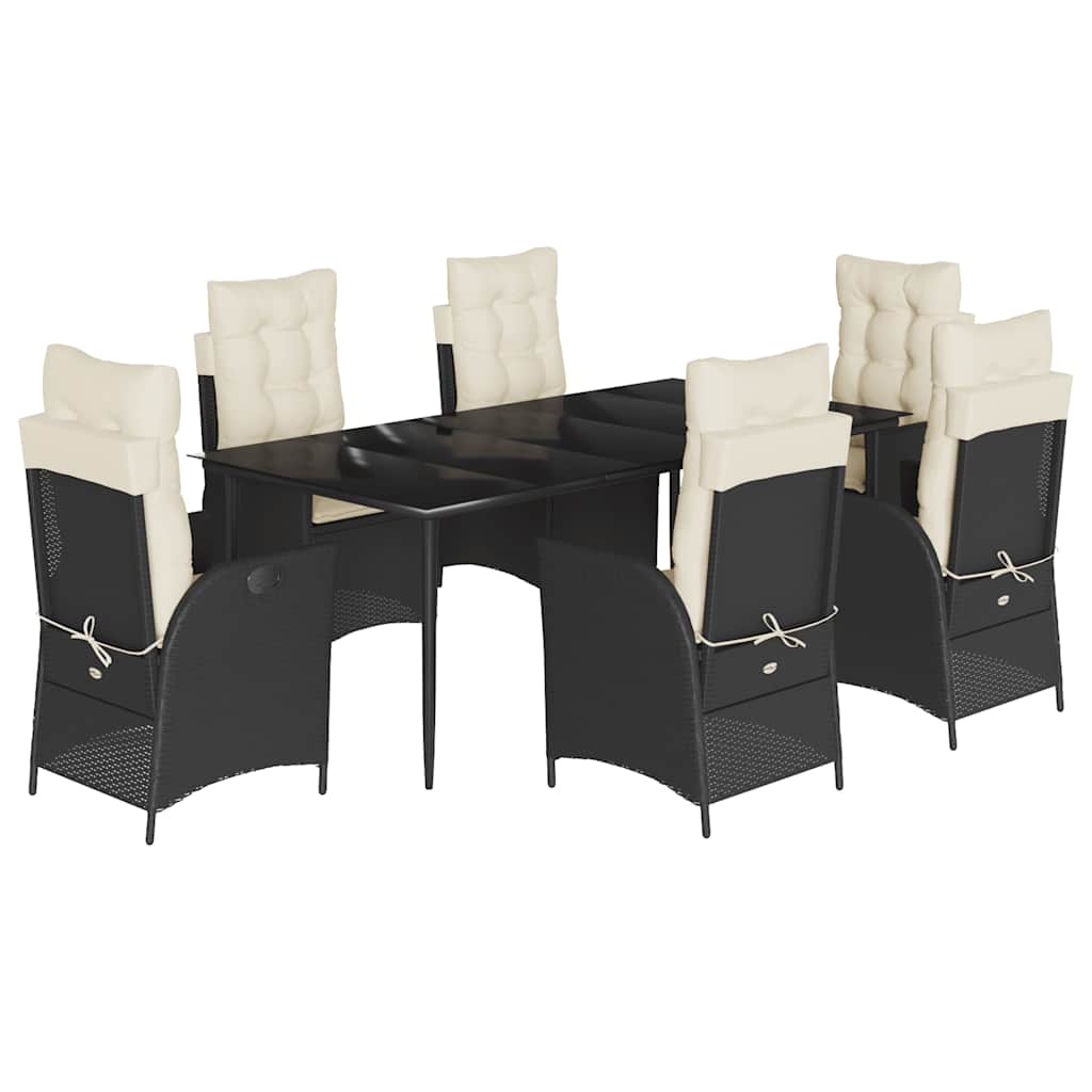 Set da Pranzo da Giardino 7 pz Nero con Cuscini in Polyrattan - homemem39