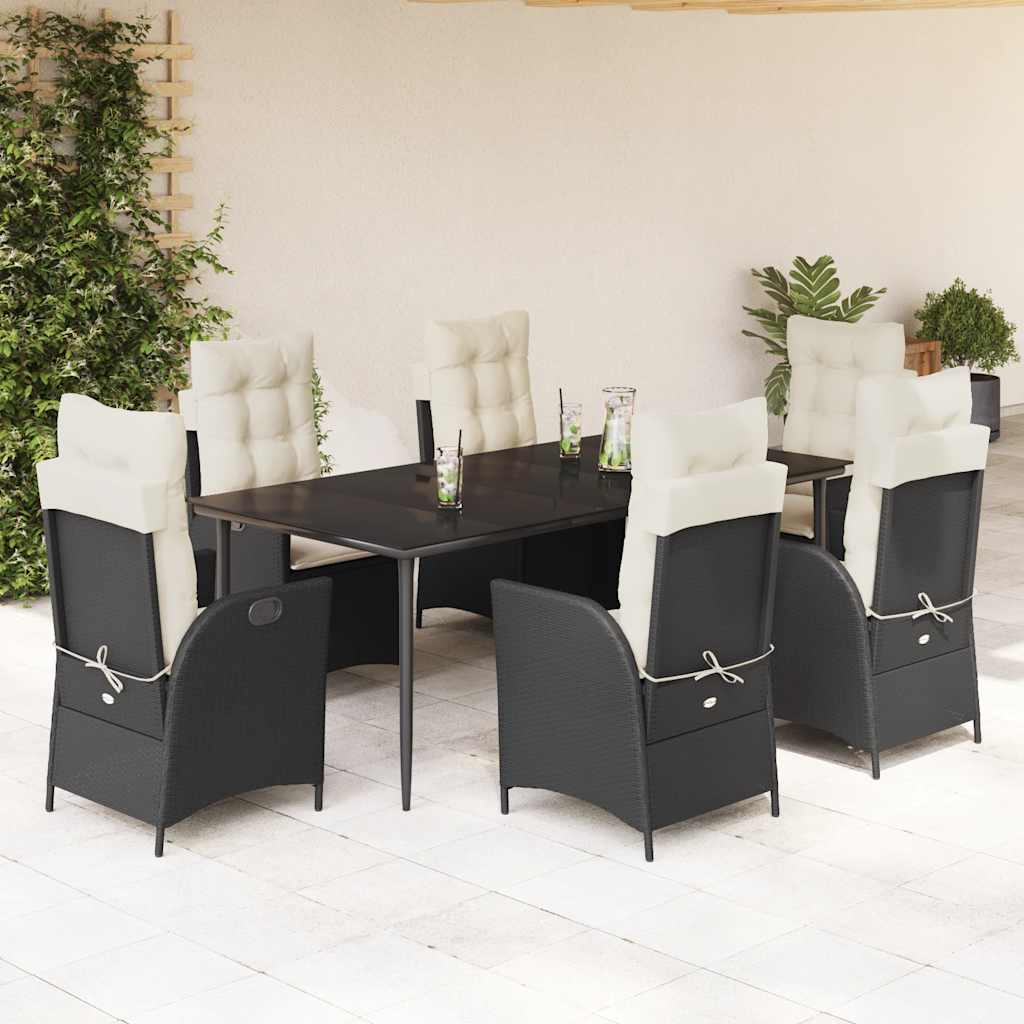 Set da Pranzo da Giardino 7 pz Nero con Cuscini in Polyrattan - homemem39