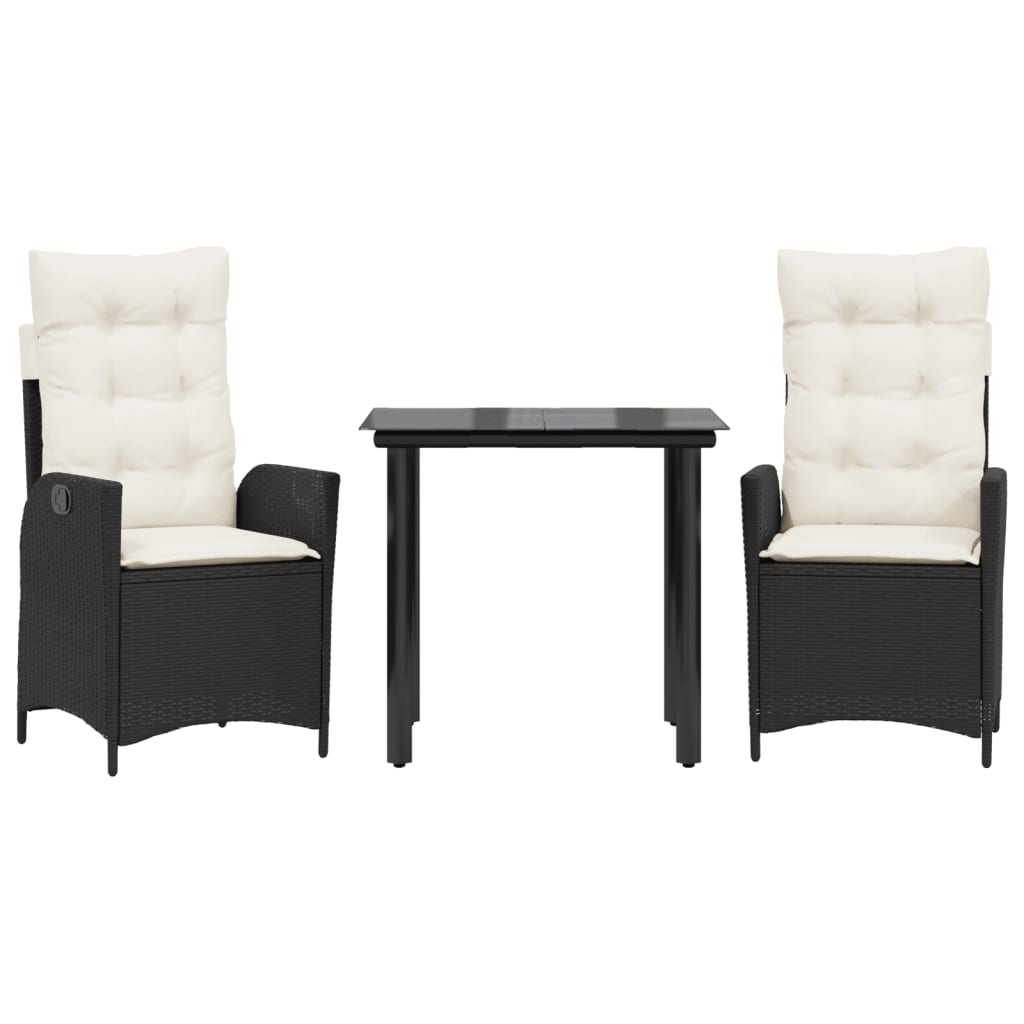 Set da Pranzo da Giardino 3 pz con Cuscini Nero in Polyrattan | homemem39
