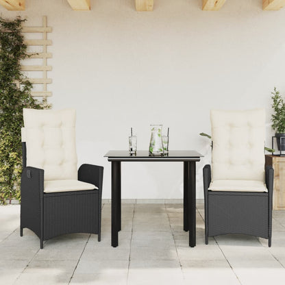 Set da Pranzo da Giardino 3 pz con Cuscini Nero in Polyrattan | homemem39