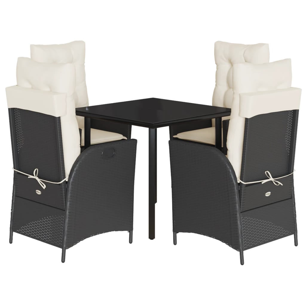 Set da Pranzo da Giardino 5 pz Nero con Cuscini in Polyrattan | homemem39