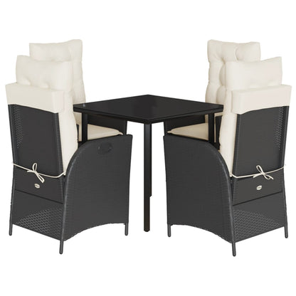 Set da Pranzo da Giardino 5 pz Nero con Cuscini in Polyrattan | homemem39