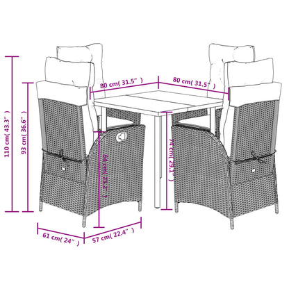 Set da Pranzo da Giardino 5 pz Nero con Cuscini in Polyrattan | homemem39