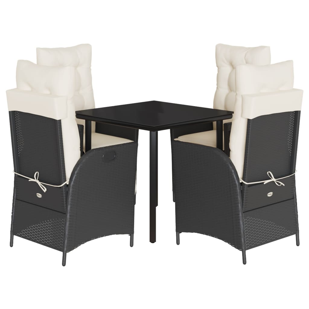 Set da Pranzo da Giardino 5 pz Nero con Cuscini in Polyrattan | homemem39