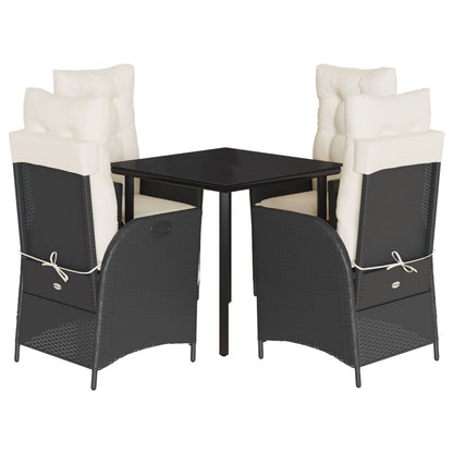 Set da Pranzo da Giardino 5 pz Nero con Cuscini in Polyrattan | homemem39