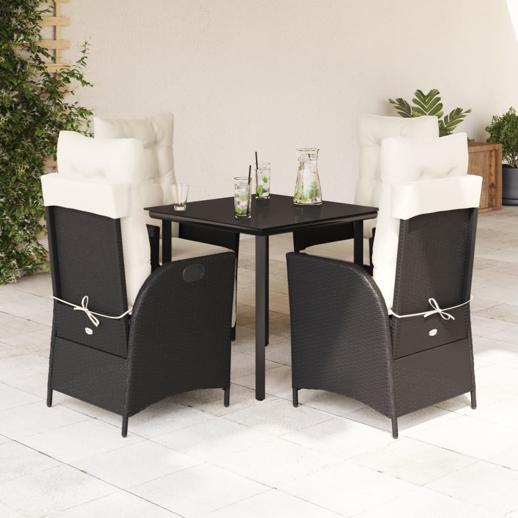 Set da Pranzo da Giardino 5 pz Nero con Cuscini in Polyrattan | homemem39