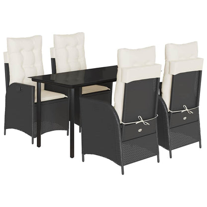 Set da Pranzo da Giardino 5 pz Nero con Cuscini in Polyrattan