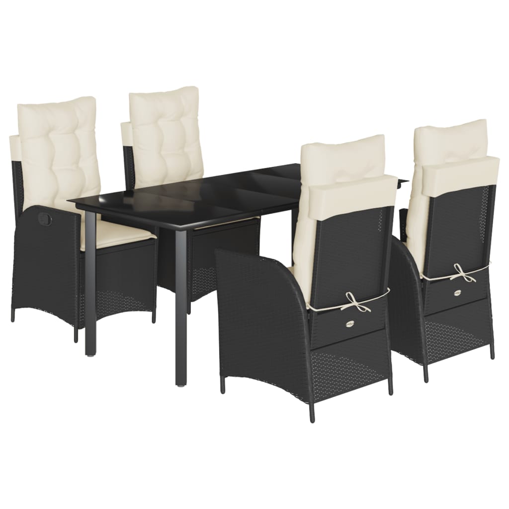 Set da Pranzo da Giardino 5 pz Nero con Cuscini in Polyrattan | homemem39