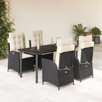 Set da Pranzo da Giardino 5 pz Nero con Cuscini in Polyrattan | homemem39