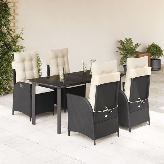 Set da Pranzo da Giardino 5 pz Nero con Cuscini in Polyrattan - homemem39