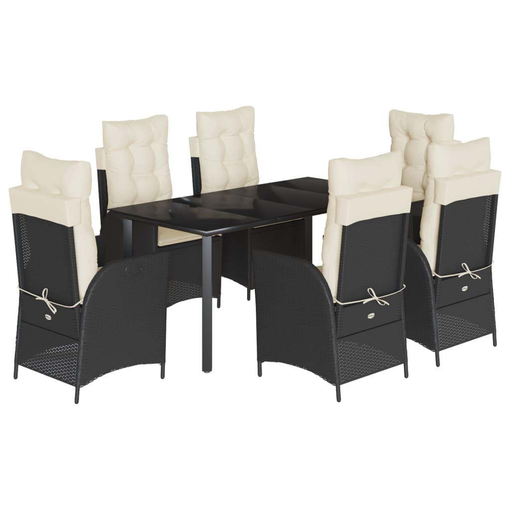 Set da Pranzo da Giardino 7 pz Nero con Cuscini in Polyrattan | homemem39