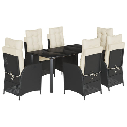Set da Pranzo da Giardino 7 pz Nero con Cuscini in Polyrattan | homemem39