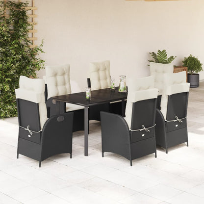 Set da Pranzo da Giardino 7 pz Nero con Cuscini in Polyrattan - homemem39