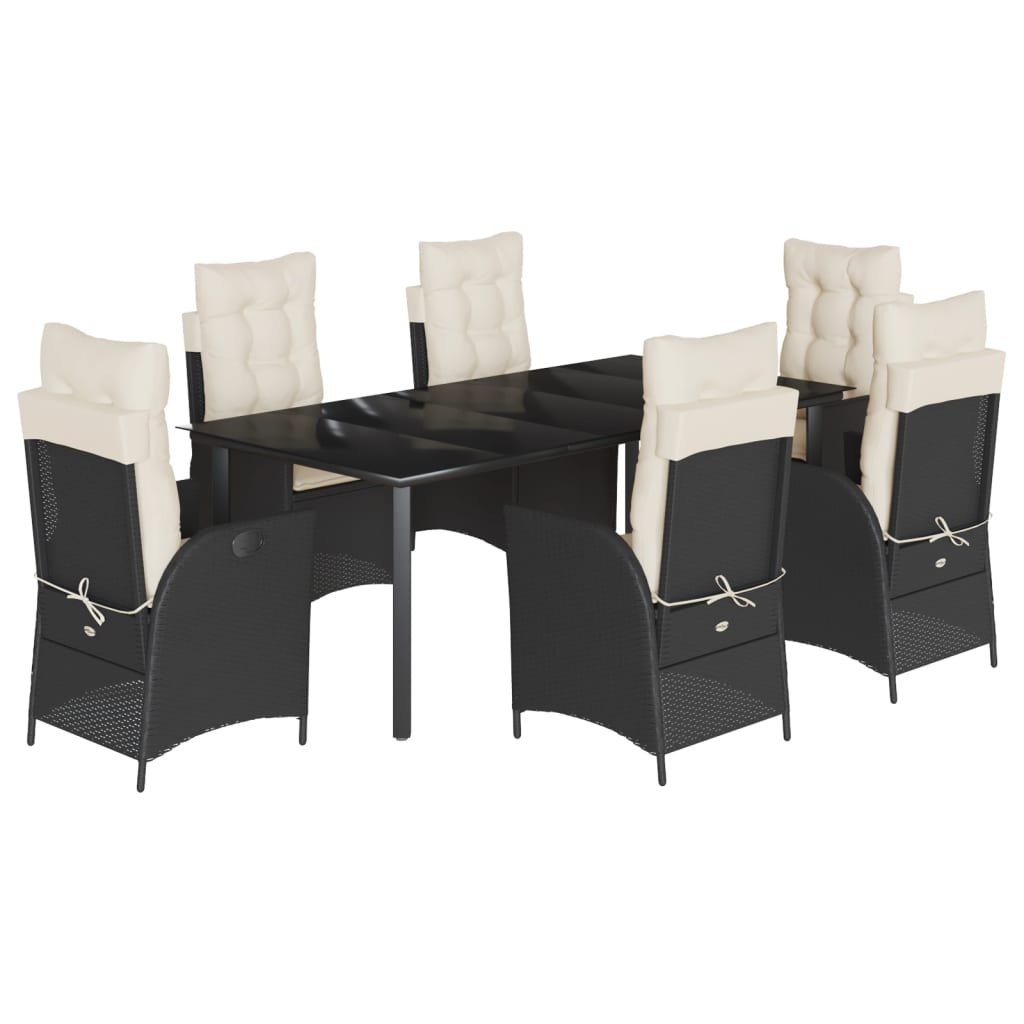 Set da Pranzo da Giardino 7 pz Nero con Cuscini in Polyrattan | homemem39