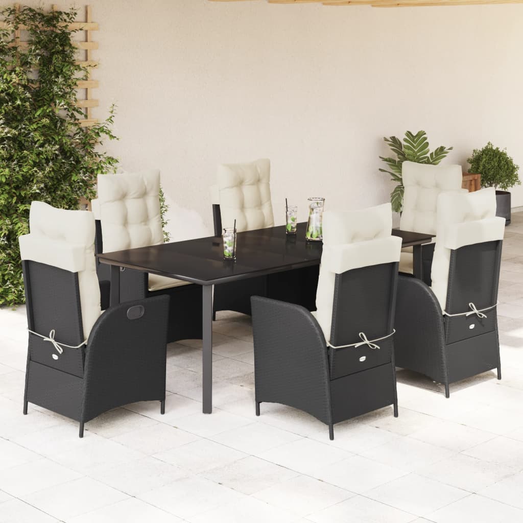 Set da Pranzo da Giardino 7 pz Nero con Cuscini in Polyrattan | homemem39