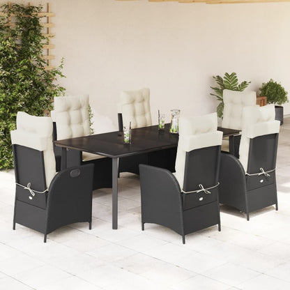 Set da Pranzo da Giardino 7 pz Nero con Cuscini in Polyrattan | homemem39