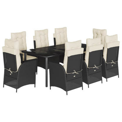 Set da Pranzo da Giardino 9 pz con Cuscini Nero in Polyrattan | homemem39
