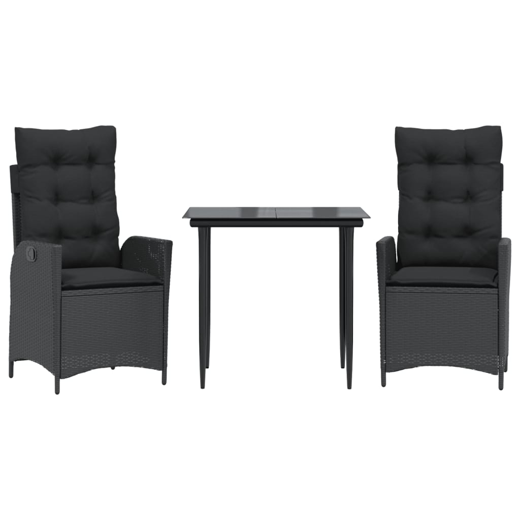 Set da Pranzo da Giardino 3 pz con Cuscini Nero in Polyrattan | homemem39