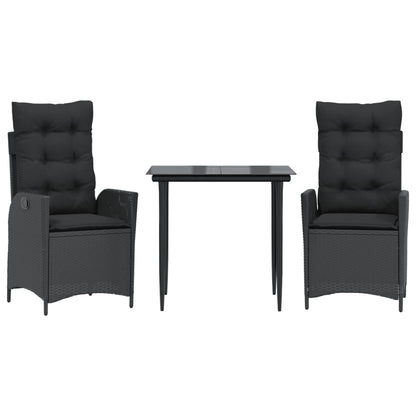 Set da Pranzo da Giardino 3 pz con Cuscini Nero in Polyrattan | homemem39