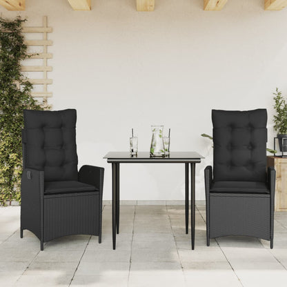 Set da Pranzo da Giardino 3 pz con Cuscini Nero in Polyrattan - homemem39