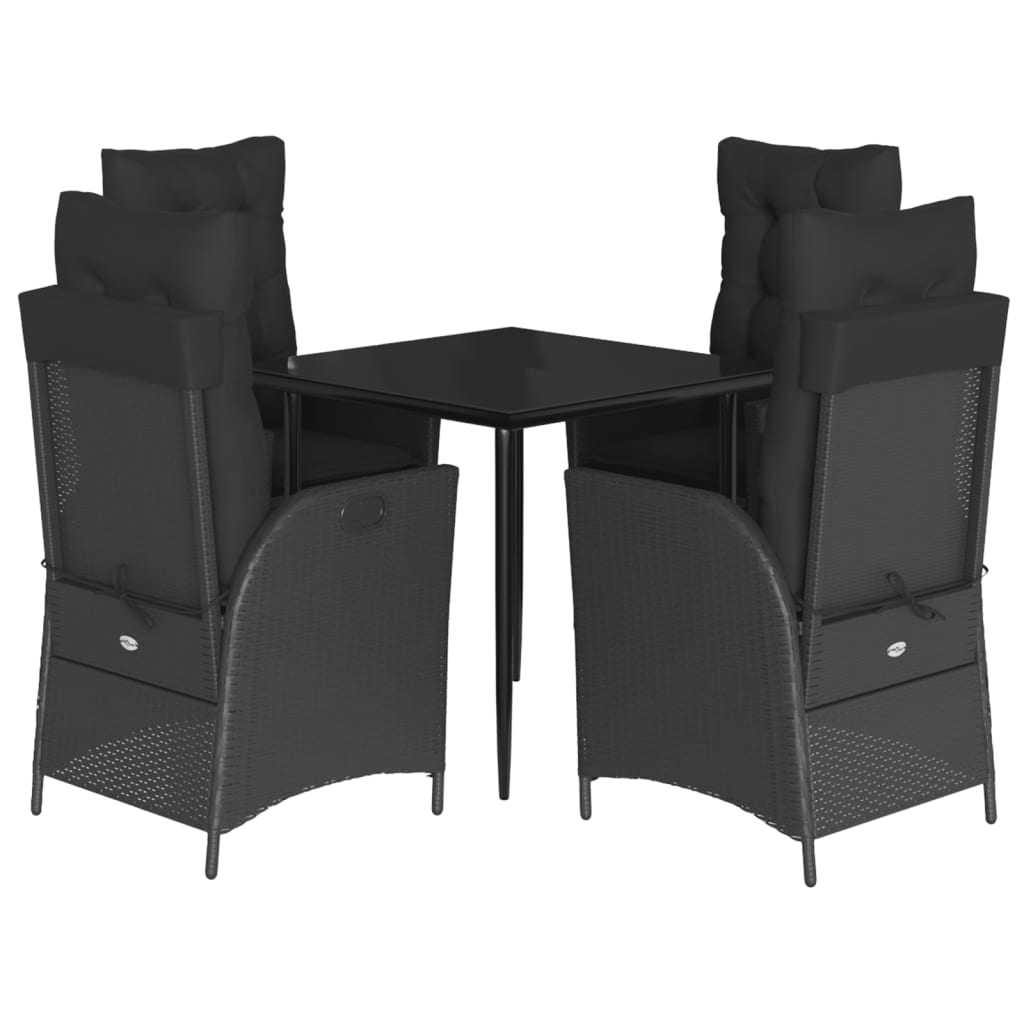 Set da Pranzo da Giardino 5 pz Nero con Cuscini in Polyrattan - homemem39