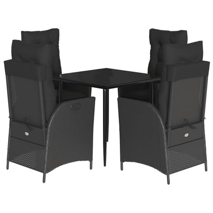 Set da Pranzo da Giardino 5 pz Nero con Cuscini in Polyrattan - homemem39