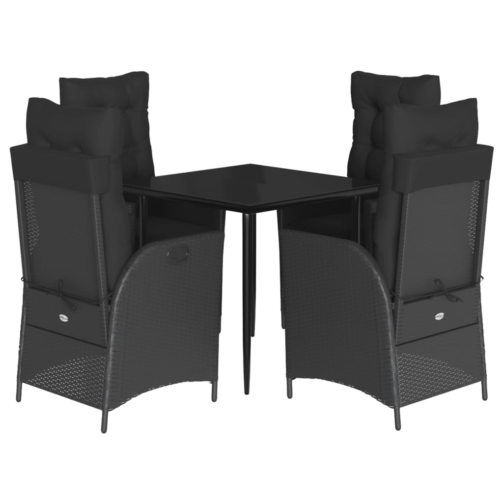 Set da Pranzo da Giardino 5 pz Nero con Cuscini in Polyrattan | homemem39