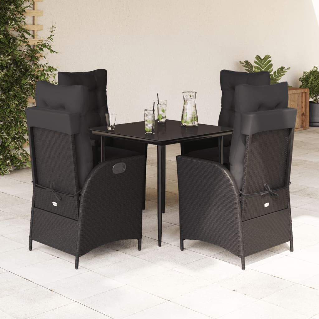 Set da Pranzo da Giardino 5 pz Nero con Cuscini in Polyrattan | homemem39