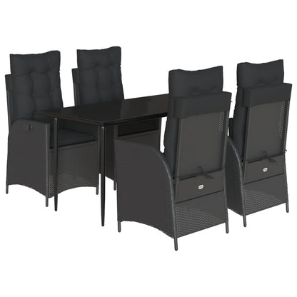 Set da Pranzo da Giardino 5 pz Nero con Cuscini in Polyrattan