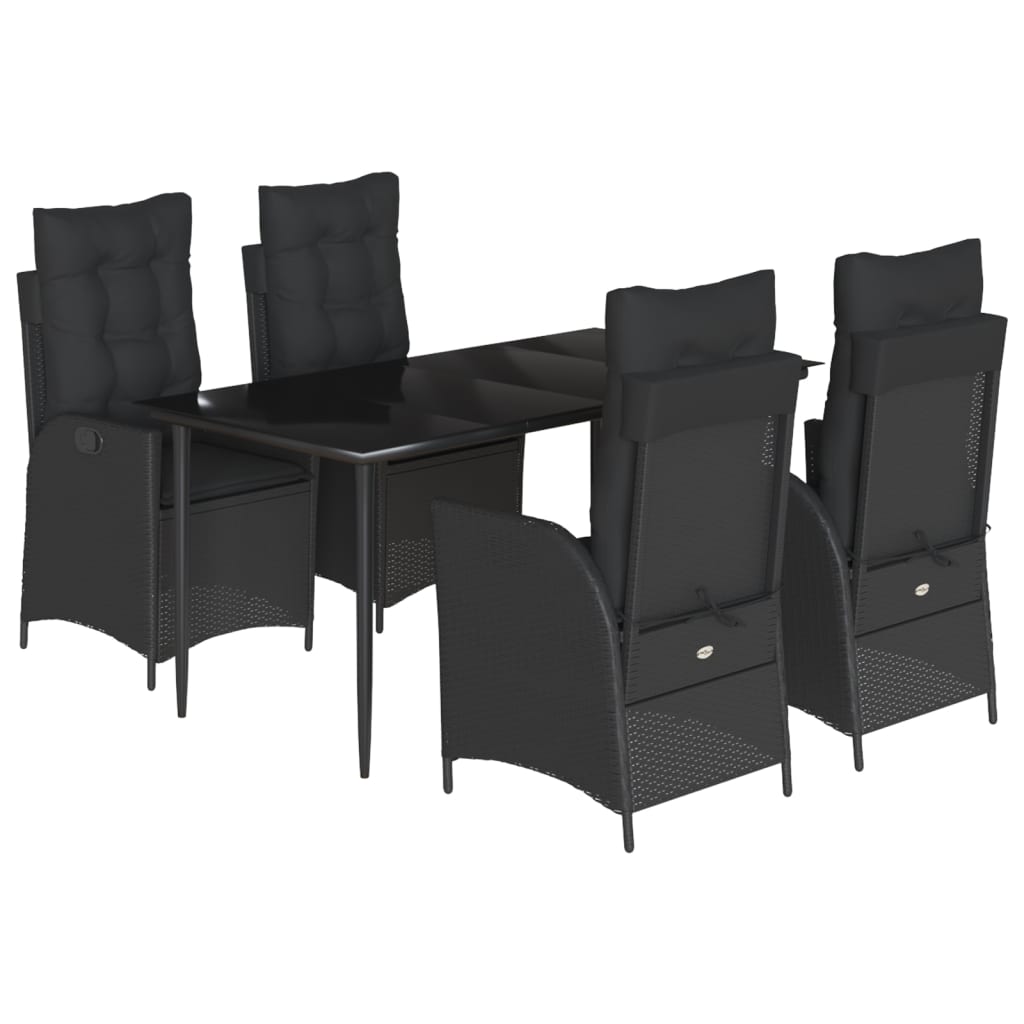 Set da Pranzo da Giardino 5 pz Nero con Cuscini in Polyrattan - homemem39