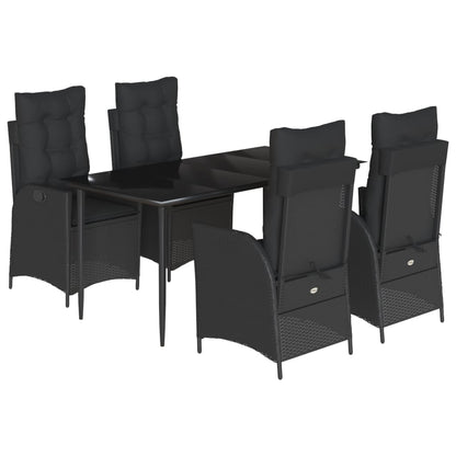 Set da Pranzo da Giardino 5 pz Nero con Cuscini in Polyrattan - homemem39