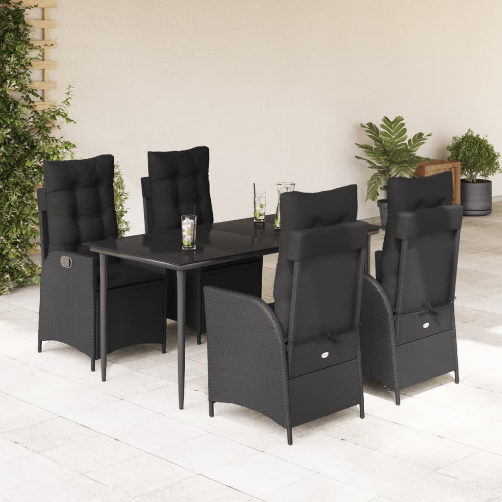 Set da Pranzo da Giardino 5 pz Nero con Cuscini in Polyrattan - homemem39