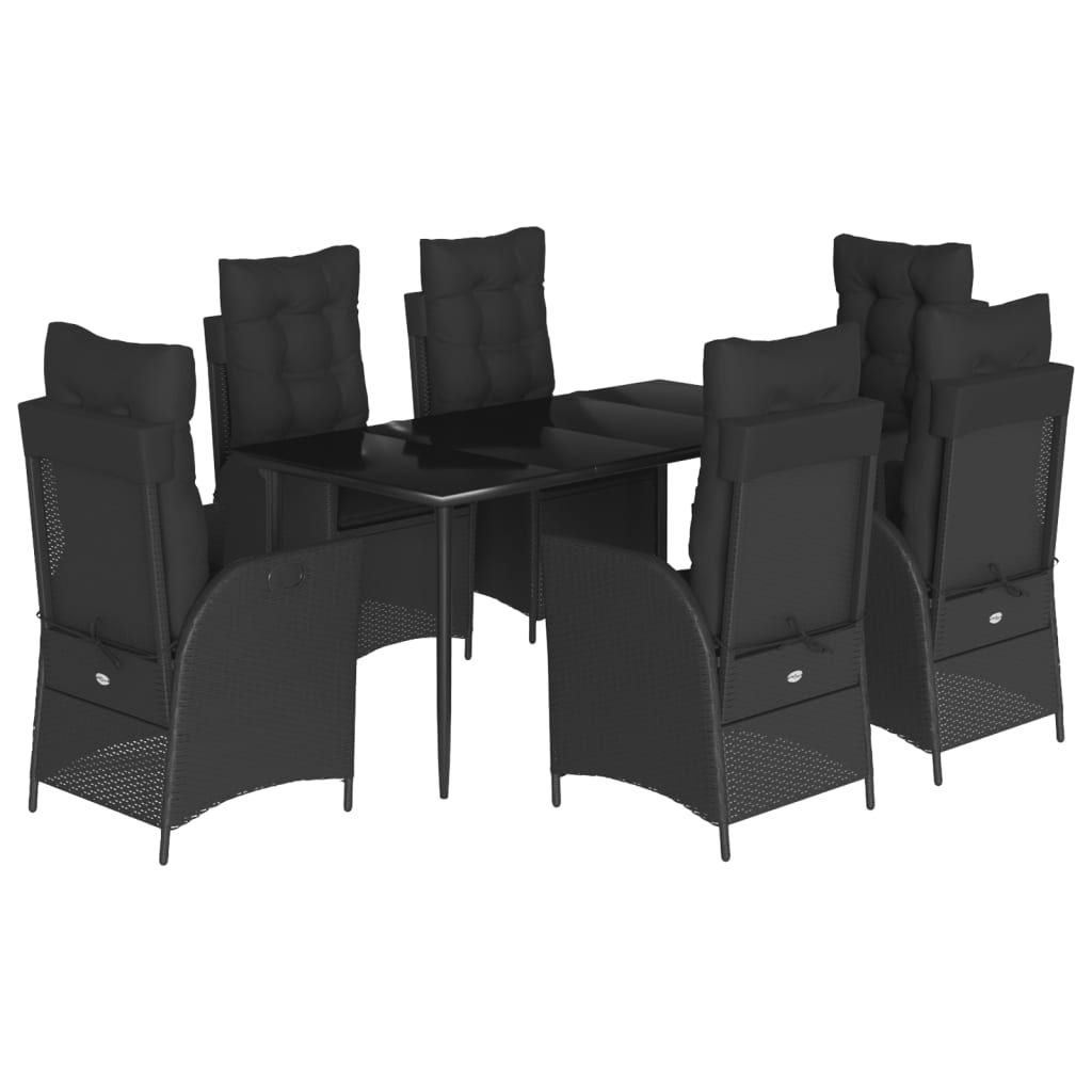 Set da Pranzo da Giardino 7 pz Nero con Cuscini in Polyrattan