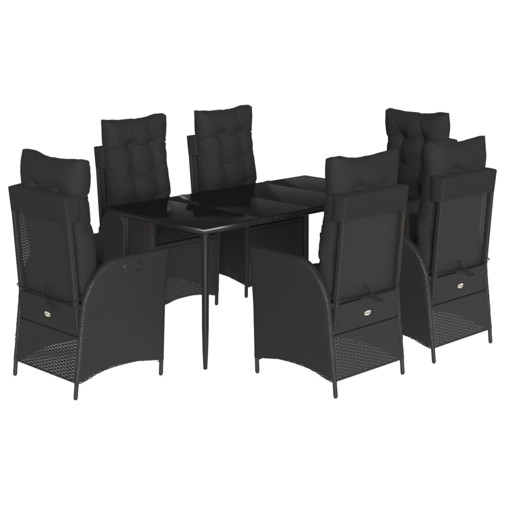 Set da Pranzo da Giardino 7 pz Nero con Cuscini in Polyrattan