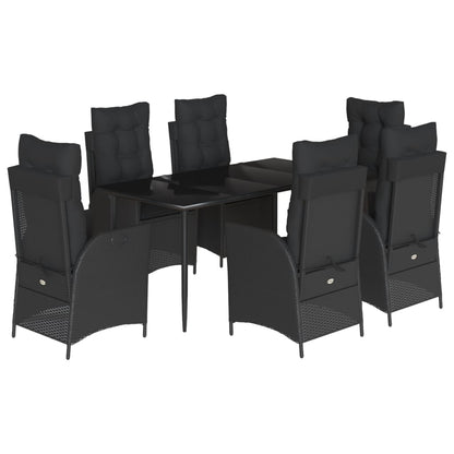 Set da Pranzo da Giardino 7 pz Nero con Cuscini in Polyrattan