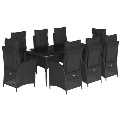 Set da Pranzo da Giardino 9 pz con Cuscini Nero in Polyrattan - homemem39