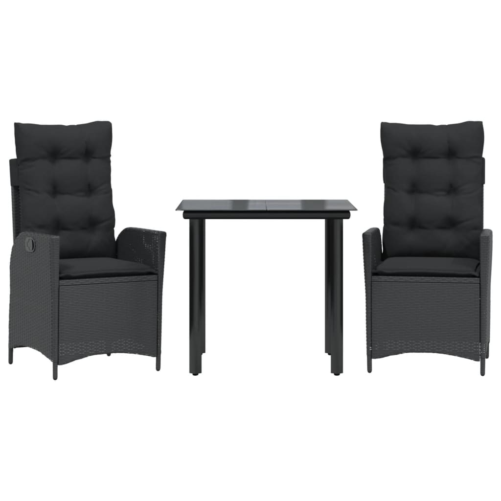 Set da Pranzo da Giardino 3 pz con Cuscini Nero in Polyrattan | homemem39