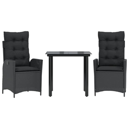 Set da Pranzo da Giardino 3 pz con Cuscini Nero in Polyrattan | homemem39