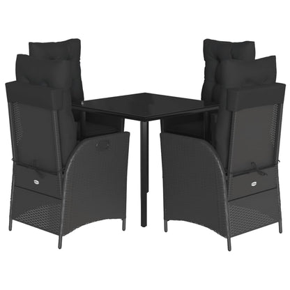 Set da Pranzo da Giardino 5 pz Nero con Cuscini in Polyrattan - homemem39