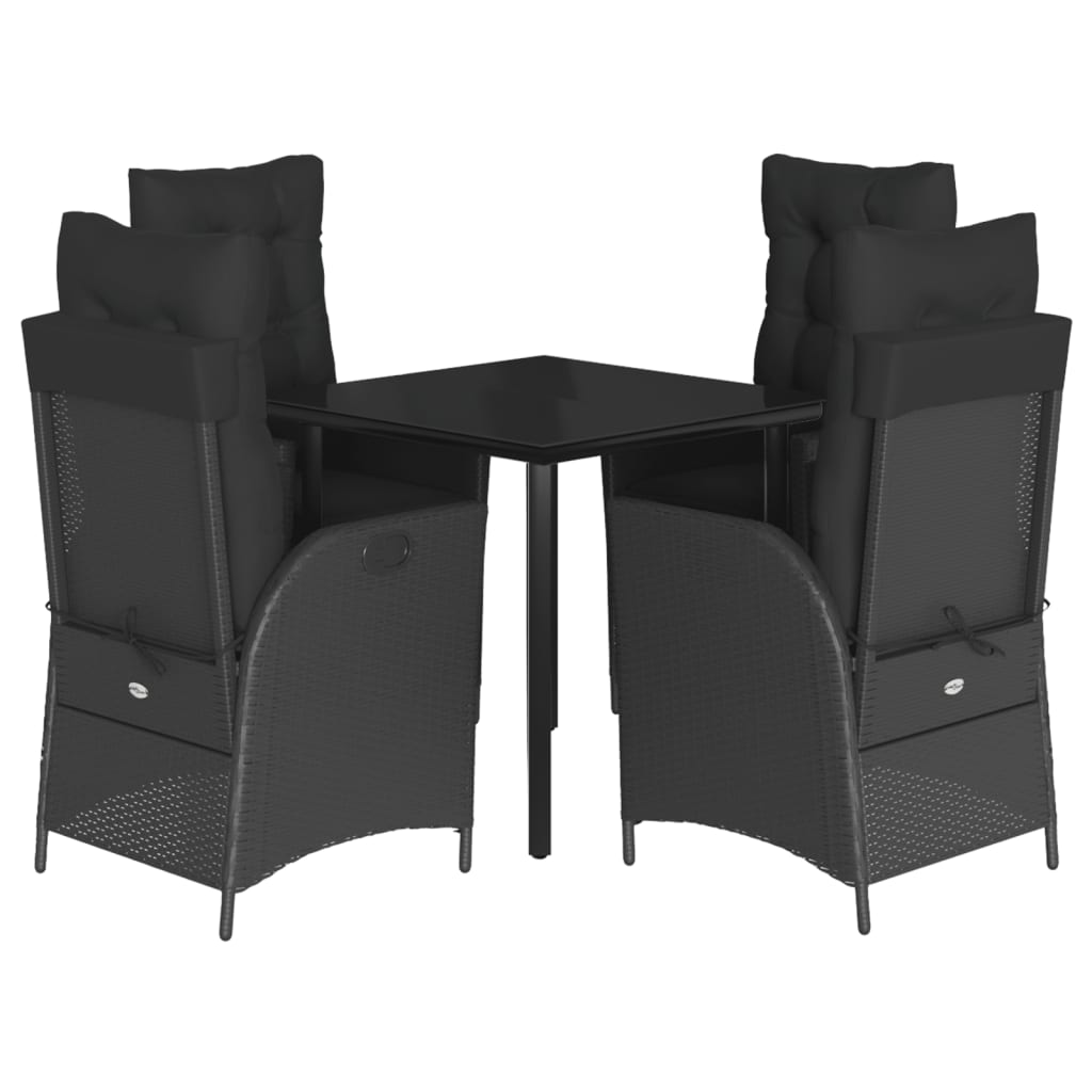 Set da Pranzo da Giardino 5 pz Nero con Cuscini in Polyrattan | homemem39