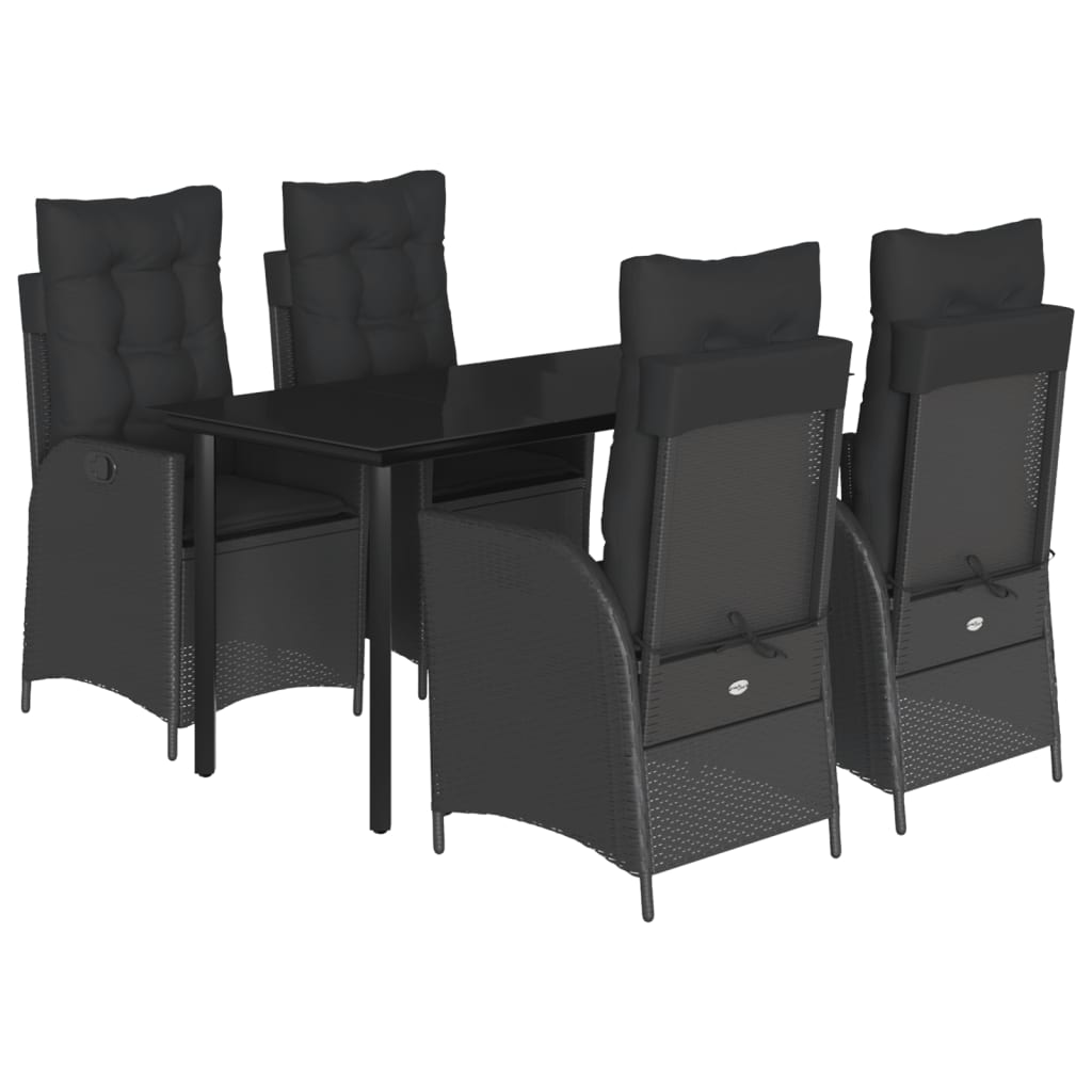 Set da Pranzo da Giardino 5 pz Nero con Cuscini in Polyrattan | homemem39