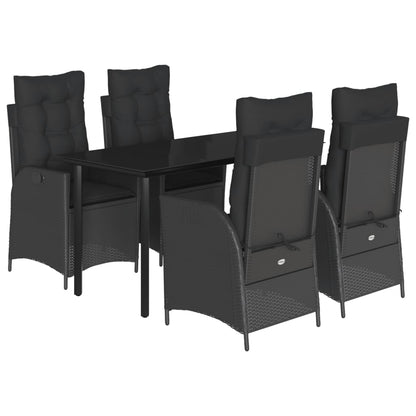 Set da Pranzo da Giardino 5 pz Nero con Cuscini in Polyrattan | homemem39