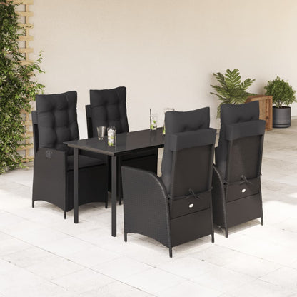 Set da Pranzo da Giardino 5 pz Nero con Cuscini in Polyrattan - homemem39