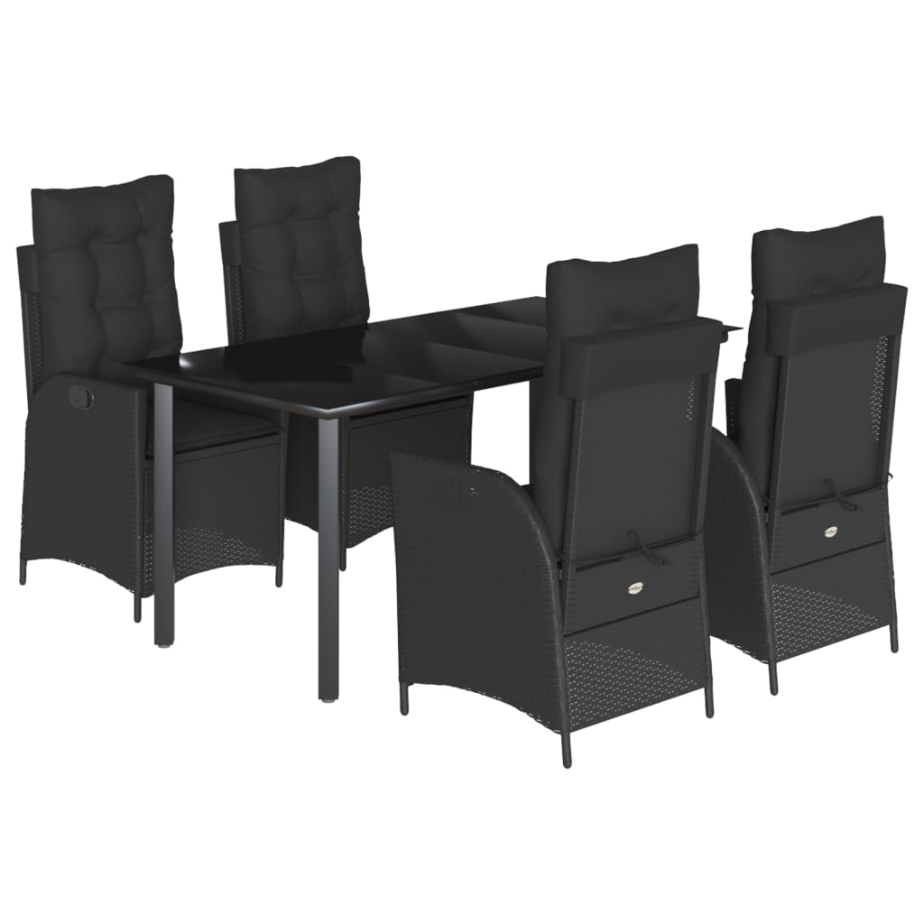 Set da Pranzo da Giardino 5 pz Nero con Cuscini in Polyrattan | homemem39