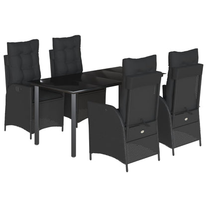 Set da Pranzo da Giardino 5 pz Nero con Cuscini in Polyrattan | homemem39