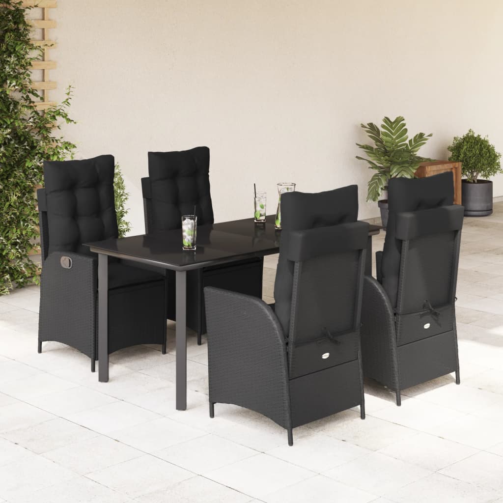 Set da Pranzo da Giardino 5 pz Nero con Cuscini in Polyrattan - homemem39