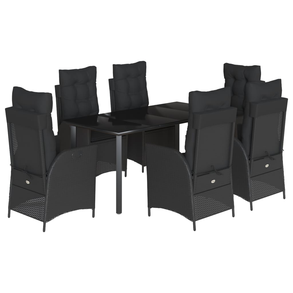 Set da Pranzo da Giardino 7 pz Nero con Cuscini in Polyrattan - homemem39