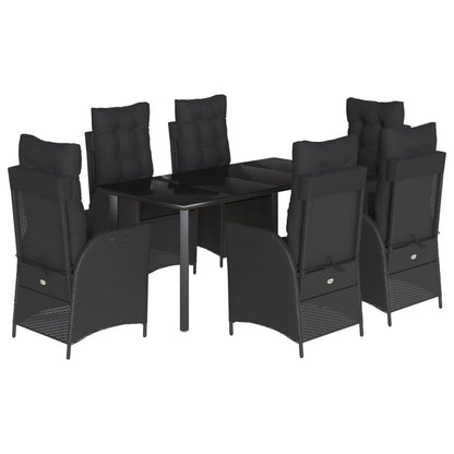 Set da Pranzo da Giardino 7 pz Nero con Cuscini in Polyrattan - homemem39