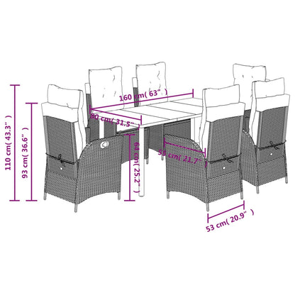 Set da Pranzo da Giardino 7 pz Nero con Cuscini in Polyrattan | homemem39