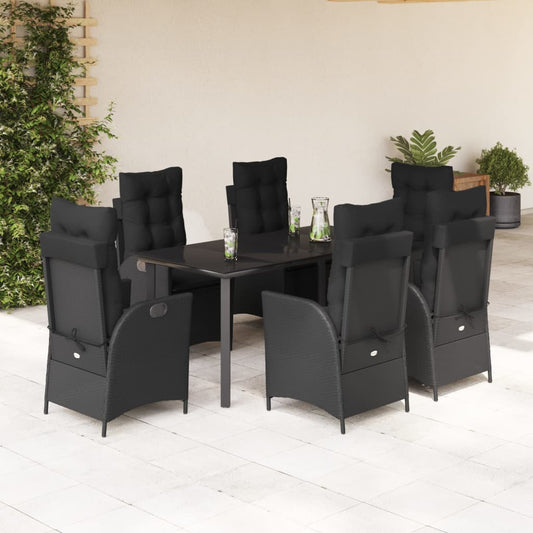 Set da Pranzo da Giardino 7 pz Nero con Cuscini in Polyrattan - homemem39